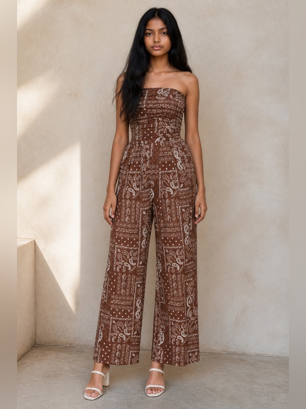 Heart & Hips Strapless smocked bodice PALAZZO JUMPSUIT NWT